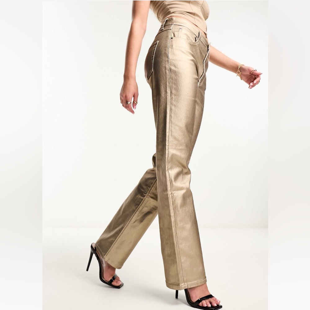 ASOS metallic gold straight leg denim jean